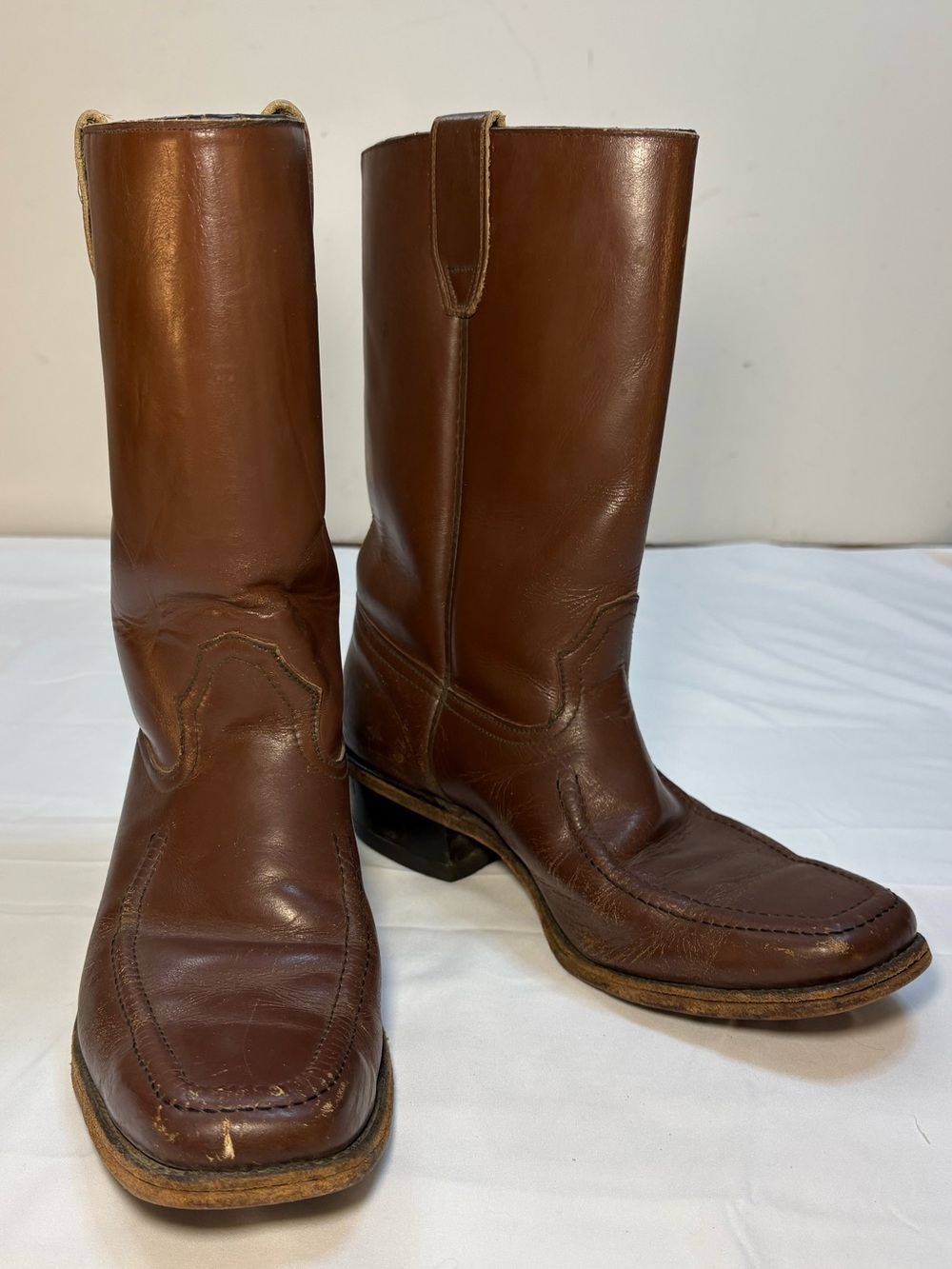 Vintage USA Brown Leather Moc Toe Wellington Work Boots Men’s 9.5 E Wide Ranch